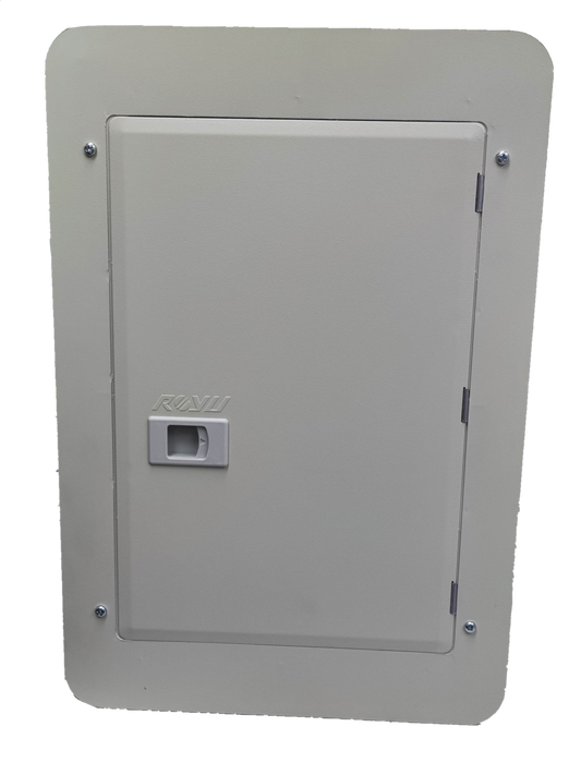 Royu Panel Board 5x5 10 Holes for 2 Pole Plug in white electrical circuit panel with latch door