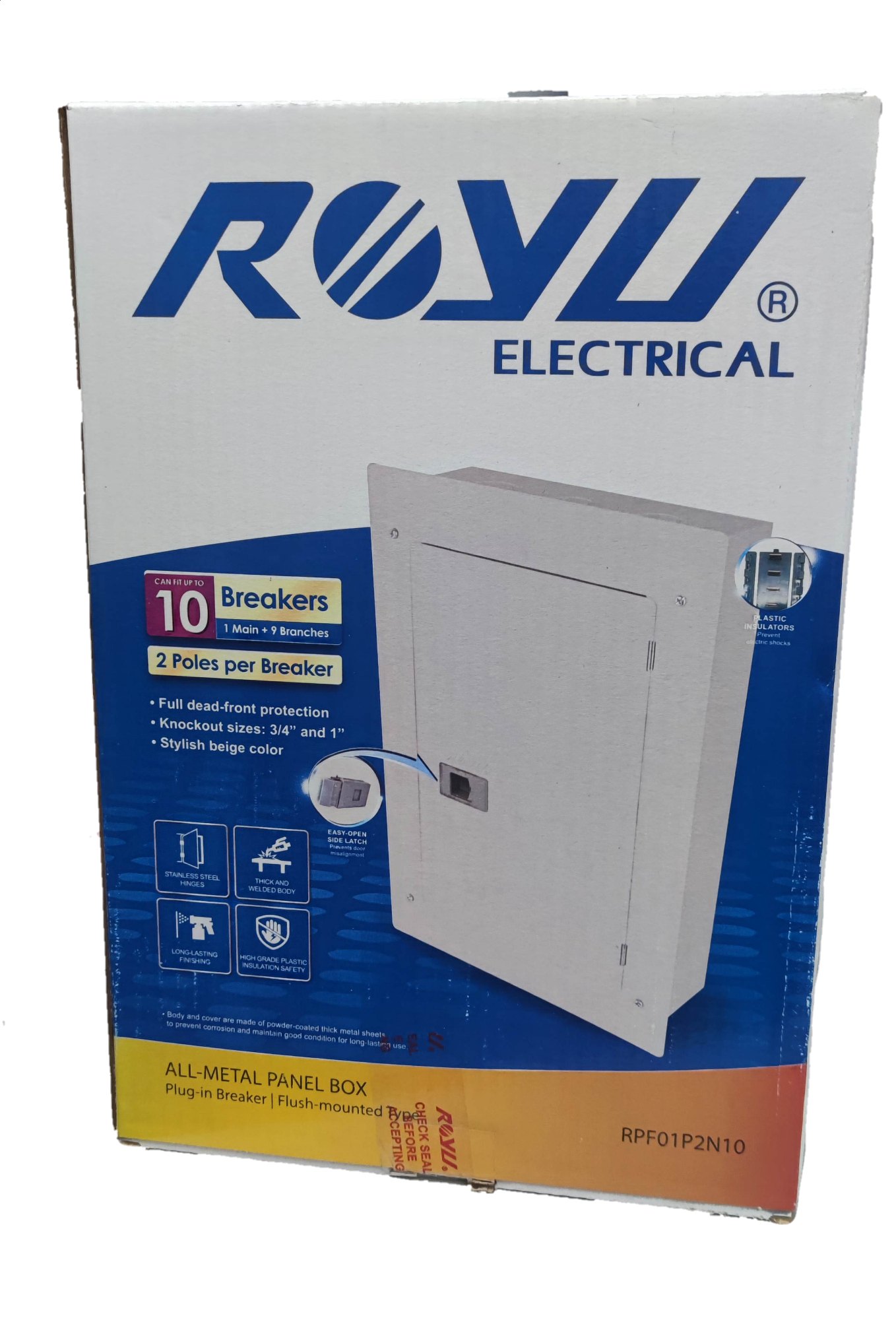 Royu Electrical Panel Board 5x5 10 Holes for 2 Pole Plug in all-metal panel box with breaker protection