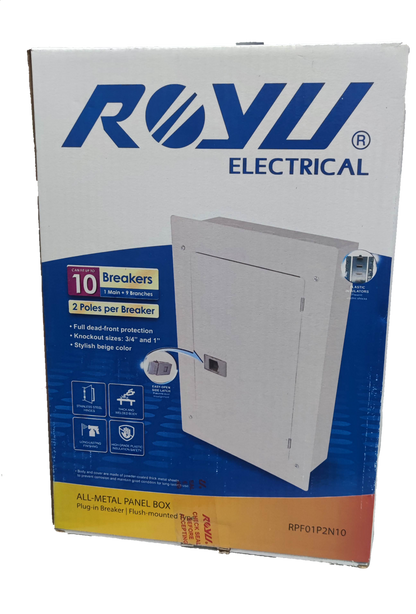 Royu Electrical Panel Board 5x5 10 Holes for 2 Pole Plug in all-metal panel box with breaker protection
