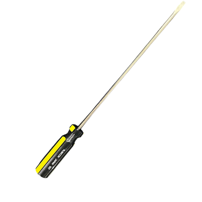 Rubicon 250mm screwdriver with yellow and black handle and long flat blade for hand tool use