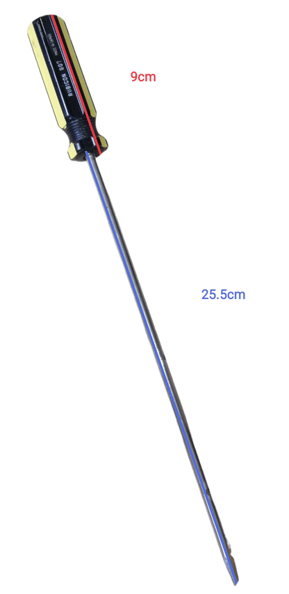 Rubicon 250mm screwdriver with black and yellow handle and long metal shaft for precise hand tool tasks