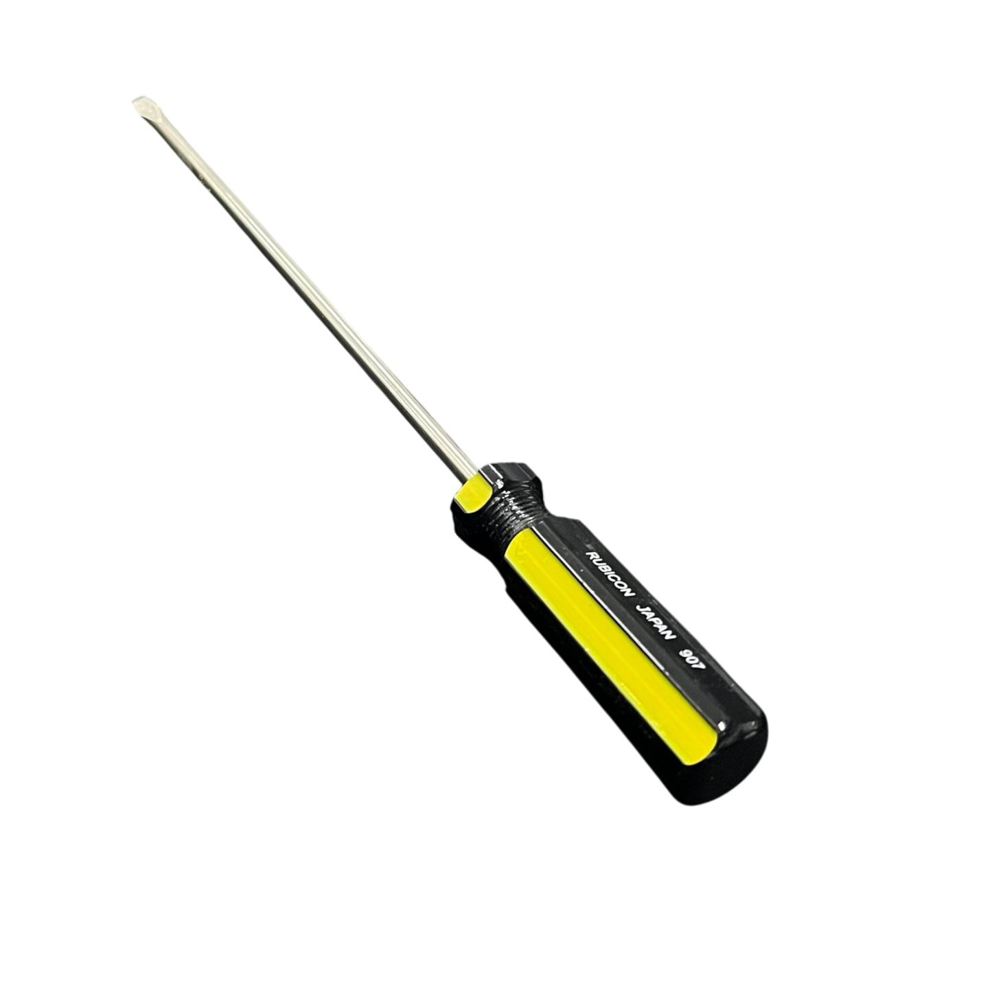 Rubicon 250mm screwdriver with black and yellow handle and metal shaft for precision hand tool use