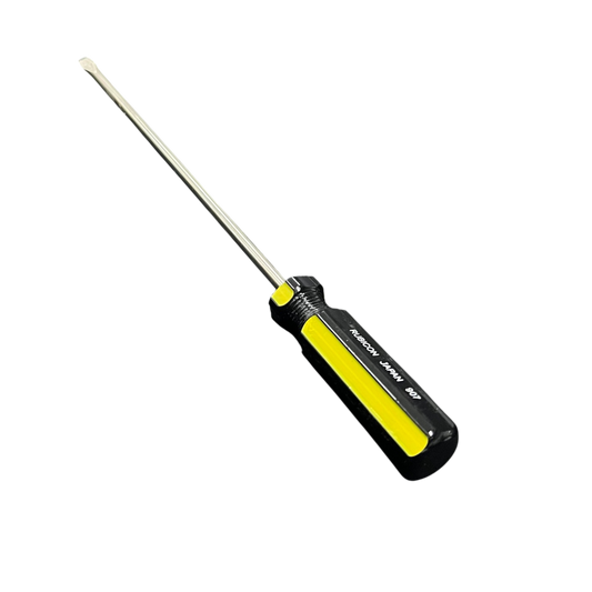 Rubicon 250mm screwdriver with black and yellow handle and metal shaft for precision hand tool use