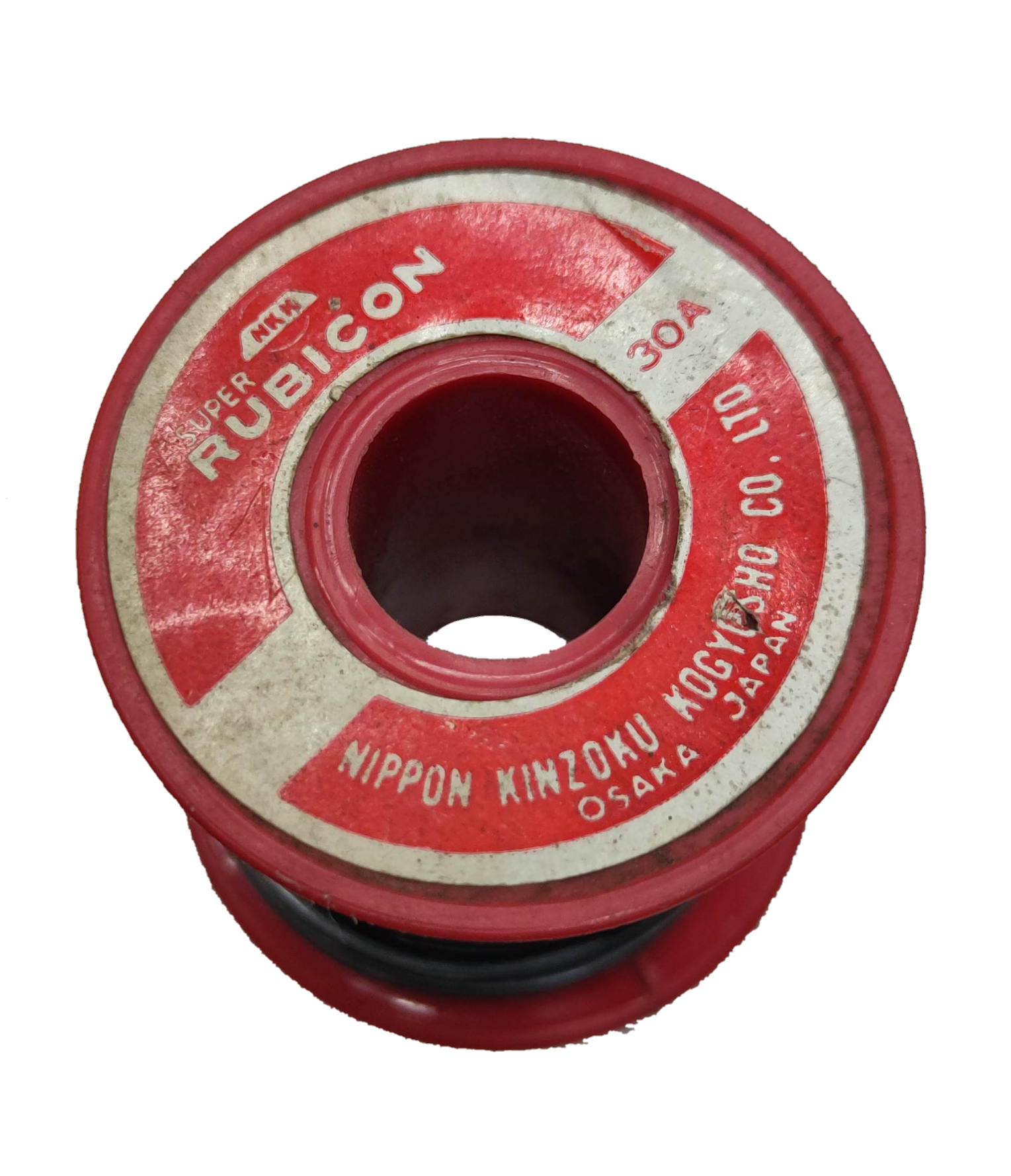 Red Rubicon 30A Fuse Link spool with white text for electrical circuitry and parts