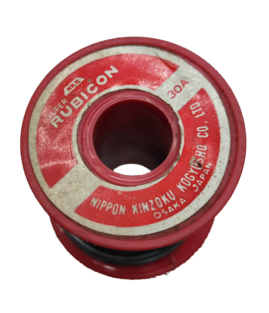 Red Rubicon 30A Fuse Link spool with white text for electrical circuitry and parts