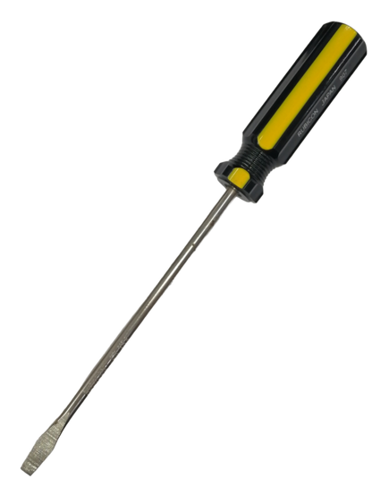 Rubicon 6 inch flat head screwdriver with yellow and black handle for hand tool tasks