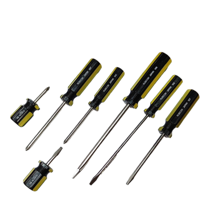 Rubicon 7pcs Screw Driver Set with black and yellow handles for precision and durability