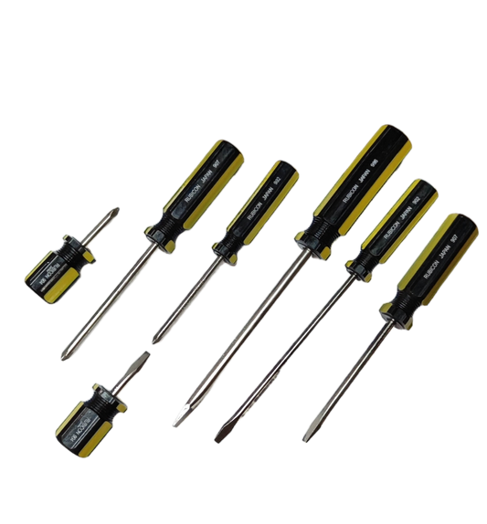 Rubicon 7pcs Screw Driver Set with black and yellow handles for precision and durability