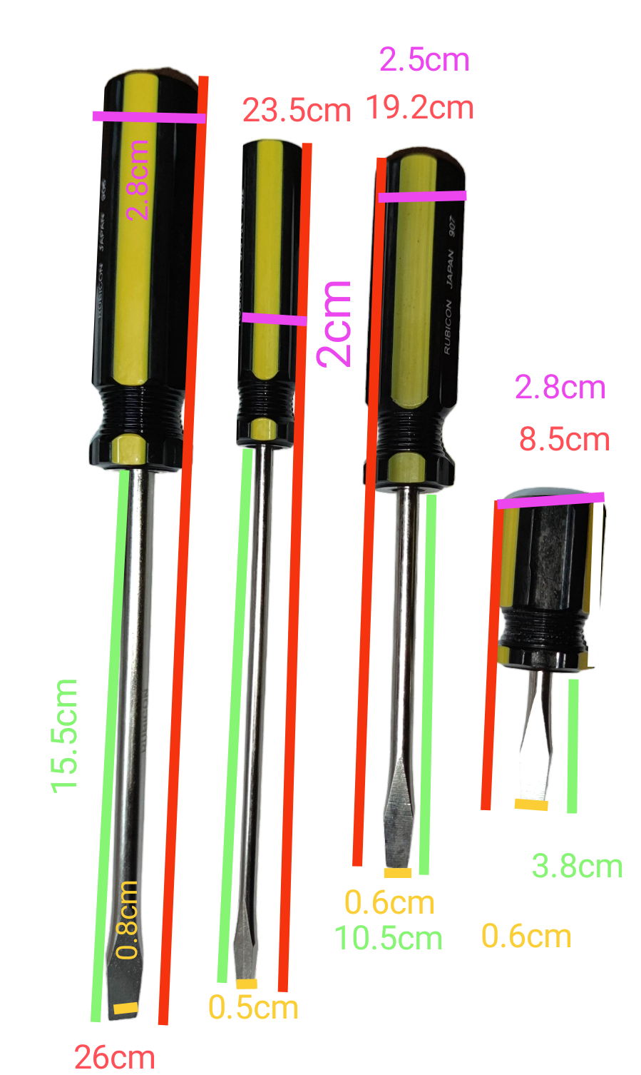 Rubicon 7pcs Screw Driver Set with various sizes and black yellow handles for hand tool use