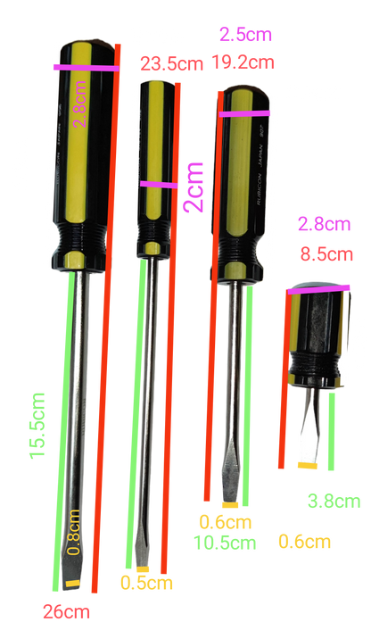 Rubicon 7pcs Screw Driver Set with various sizes and black yellow handles for hand tool use