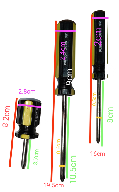 Rubicon 7pcs Screw Driver Set with black handles and metal shafts in various sizes