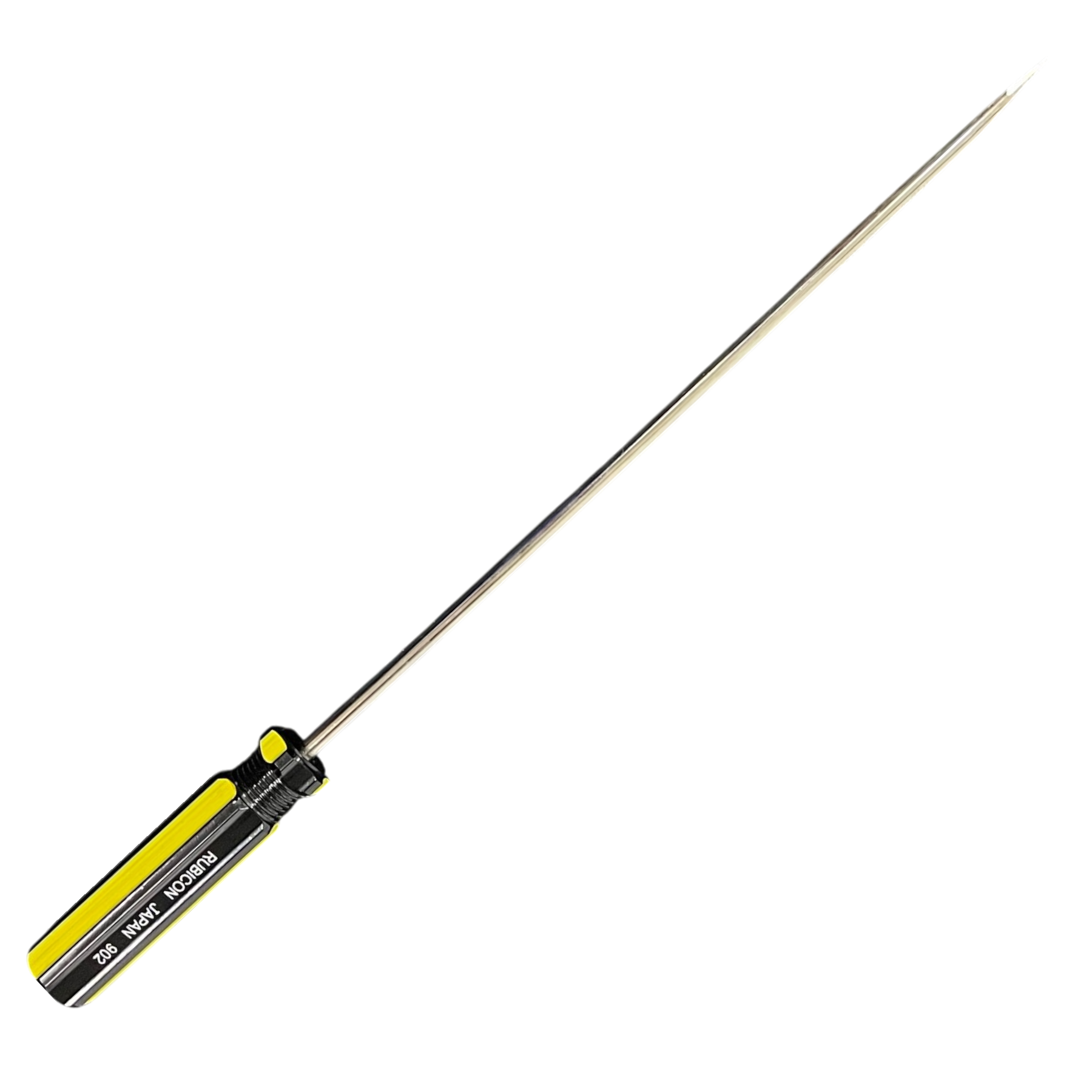 Rubicon 8 Inch Flat Head Screw Driver 902 with yellow and black handle and long metal shaft