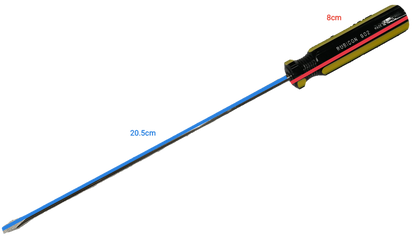 Rubicon 8 Inch Flat Head Screw Driver 902 with black yellow and red handle and long metal shaft