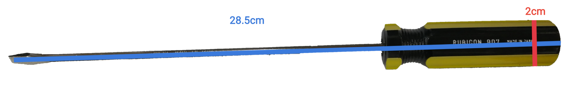 Rubicon 8 Inch Flat Head Screw Driver 902 with long metal shaft and ergonomic black and yellow handle