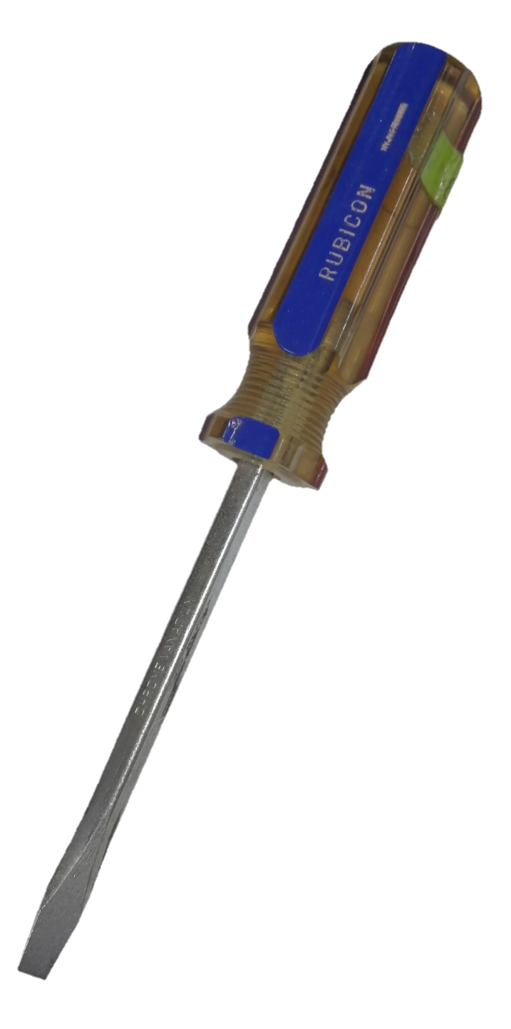 Rubicon Flat Head Screw Driver 100mm with clear brown and blue ergonomic handle