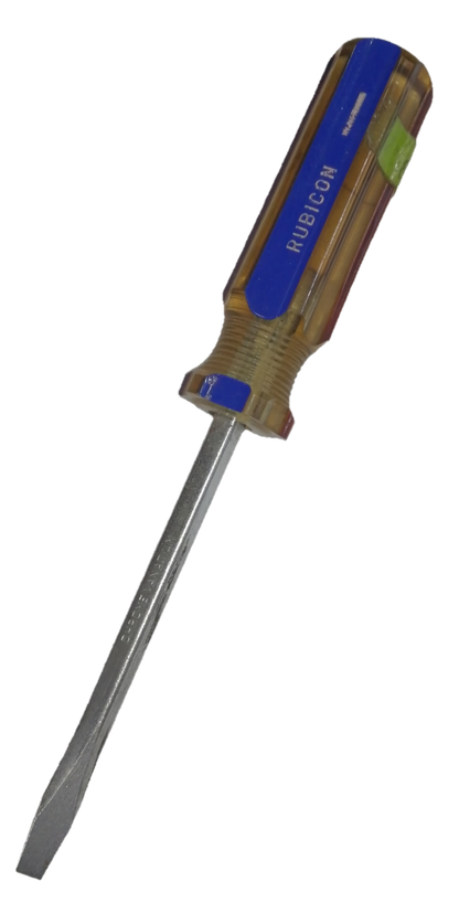 Rubicon Flat Head Screw Driver 100mm with clear brown and blue ergonomic handle