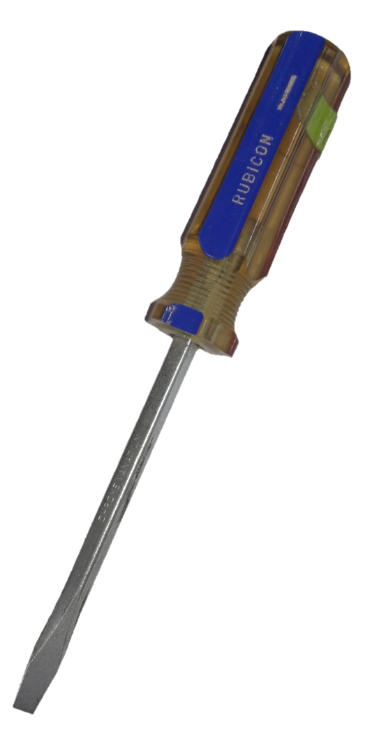 Rubicon Flat Head Screw Driver 100mm with clear brown and blue ergonomic handle