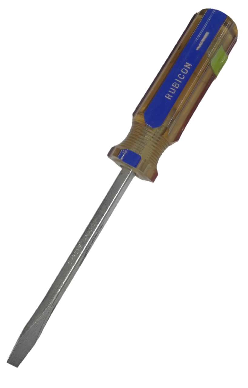 Rubicon Flat Head Screw Driver 100mm with clear plastic handle and metal shaft