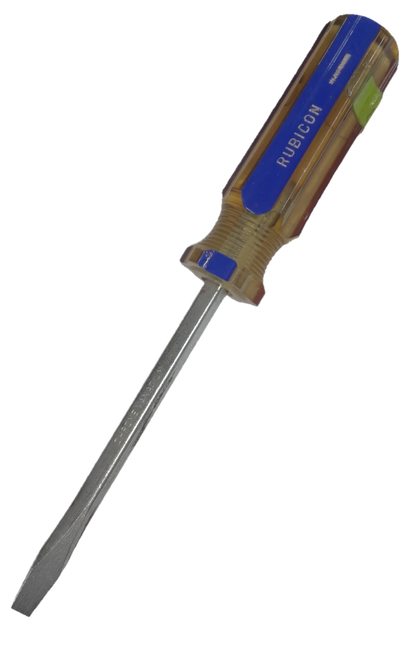 Rubicon Flat Head Screw Driver 100mm with clear plastic handle and metal shaft