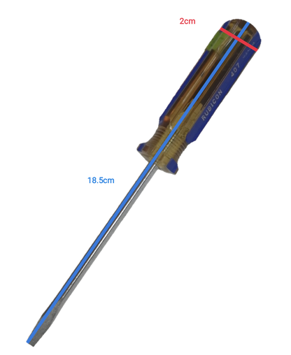 Rubicon Flat Head Screw Driver 407 100mm with clear handle and metal shaft for precise fastening