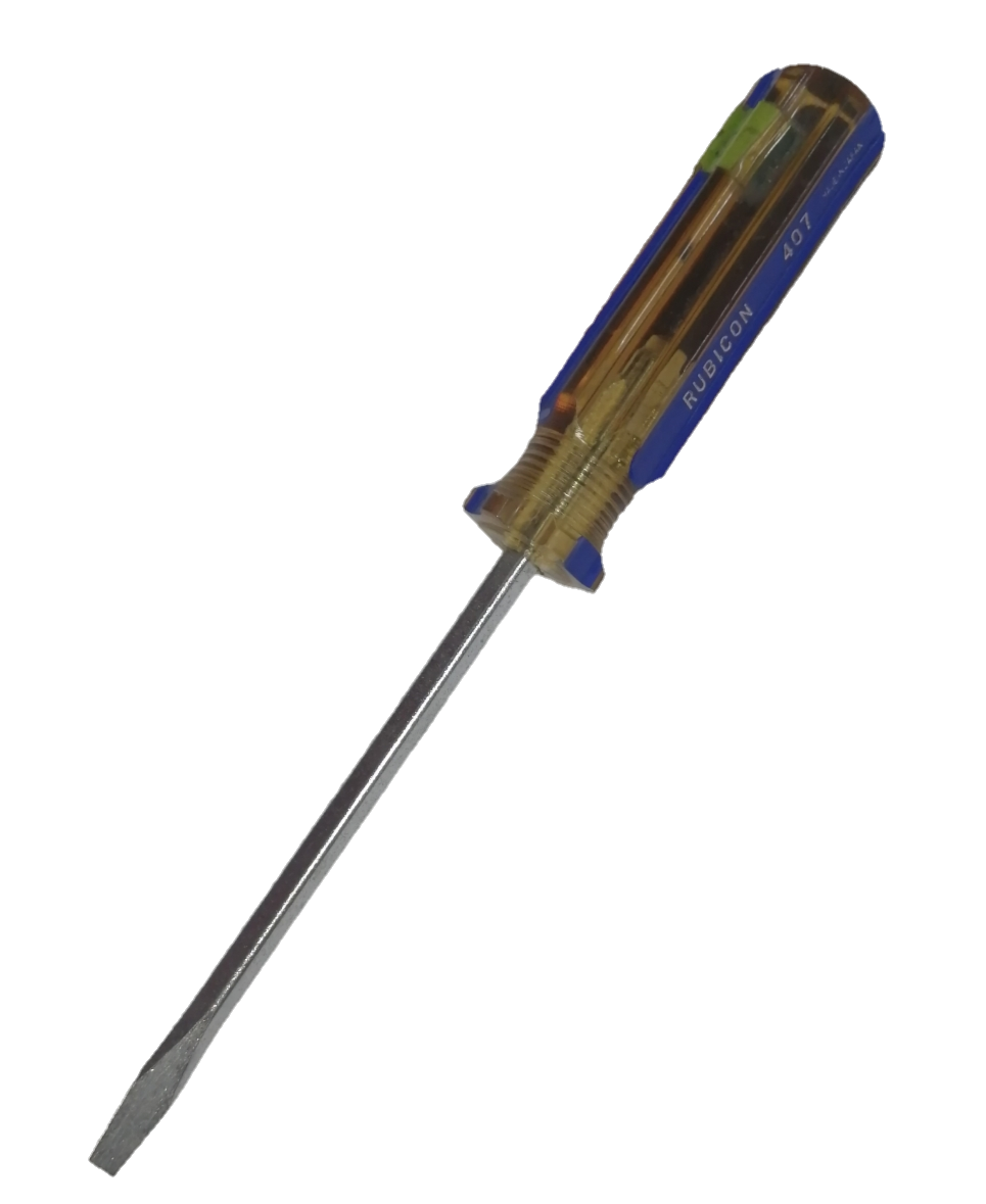 Rubicon Flat Head Screw Driver 407 100mm with clear brown handle and metal shaft