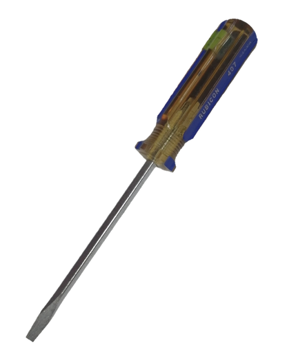 Rubicon Flat Head Screw Driver 407 100mm with clear brown handle and metal shaft