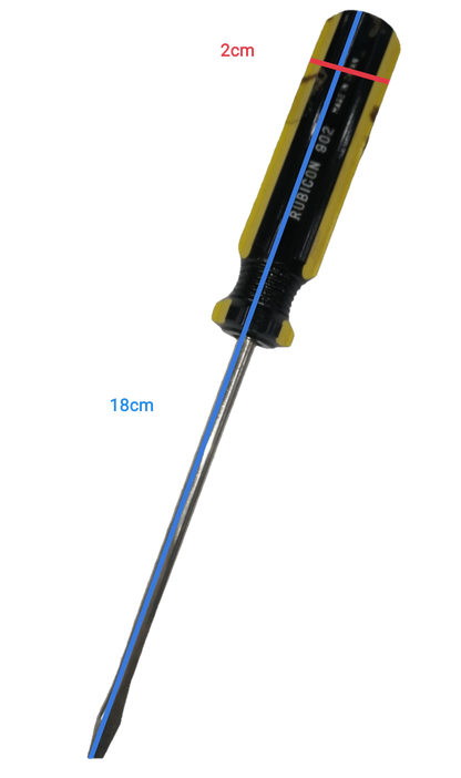 Rubicon Flat Head Screw Driver 902 100mm with yellow and black handle and metal shaft