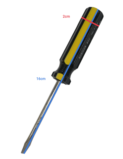 Rubicon Flat Head Screw Driver 902 75mm with black and yellow handle and metal shaft