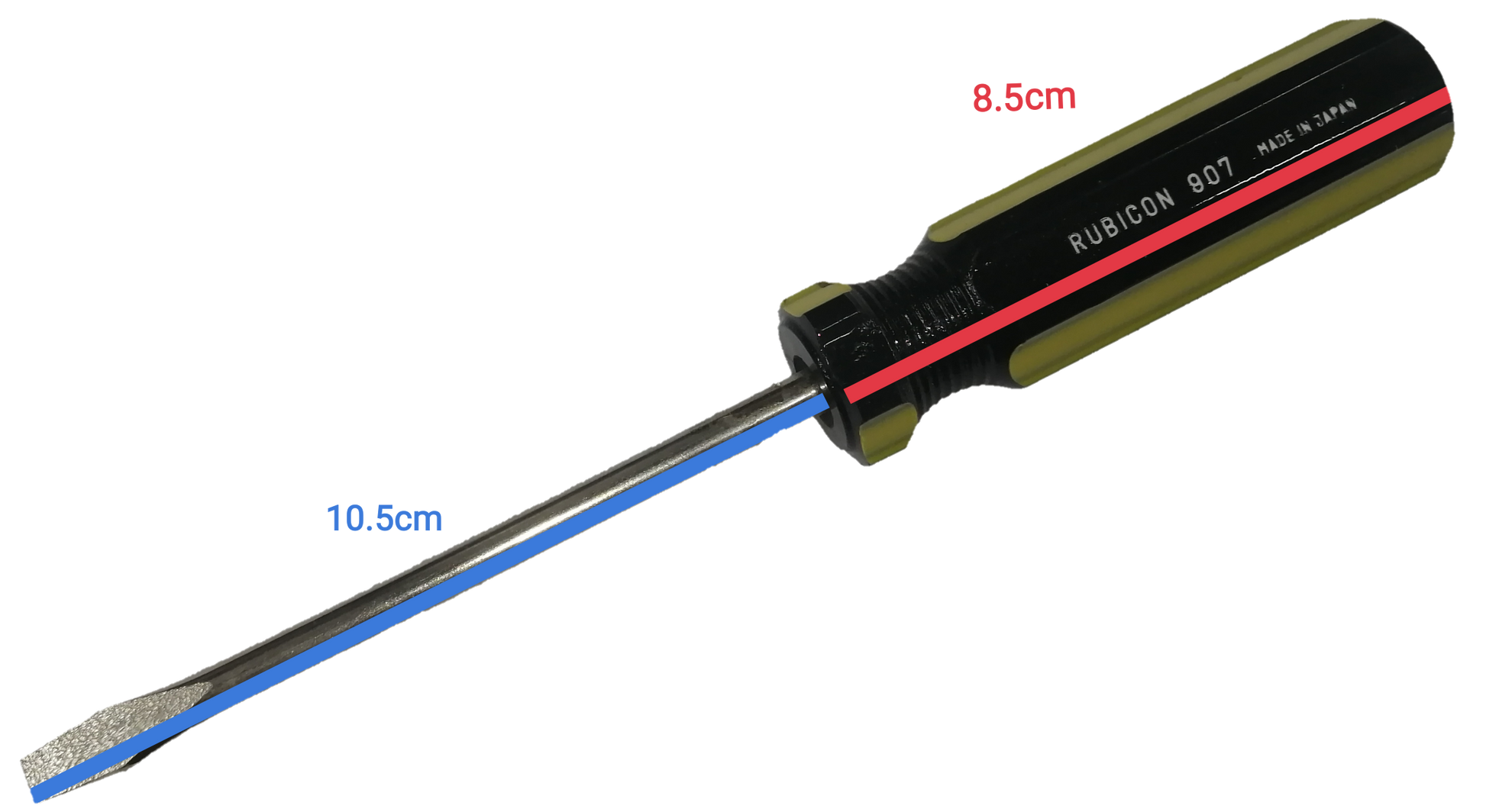 Rubicon Flat Head Screw Driver 907 100mm with black and yellow handle and steel blade