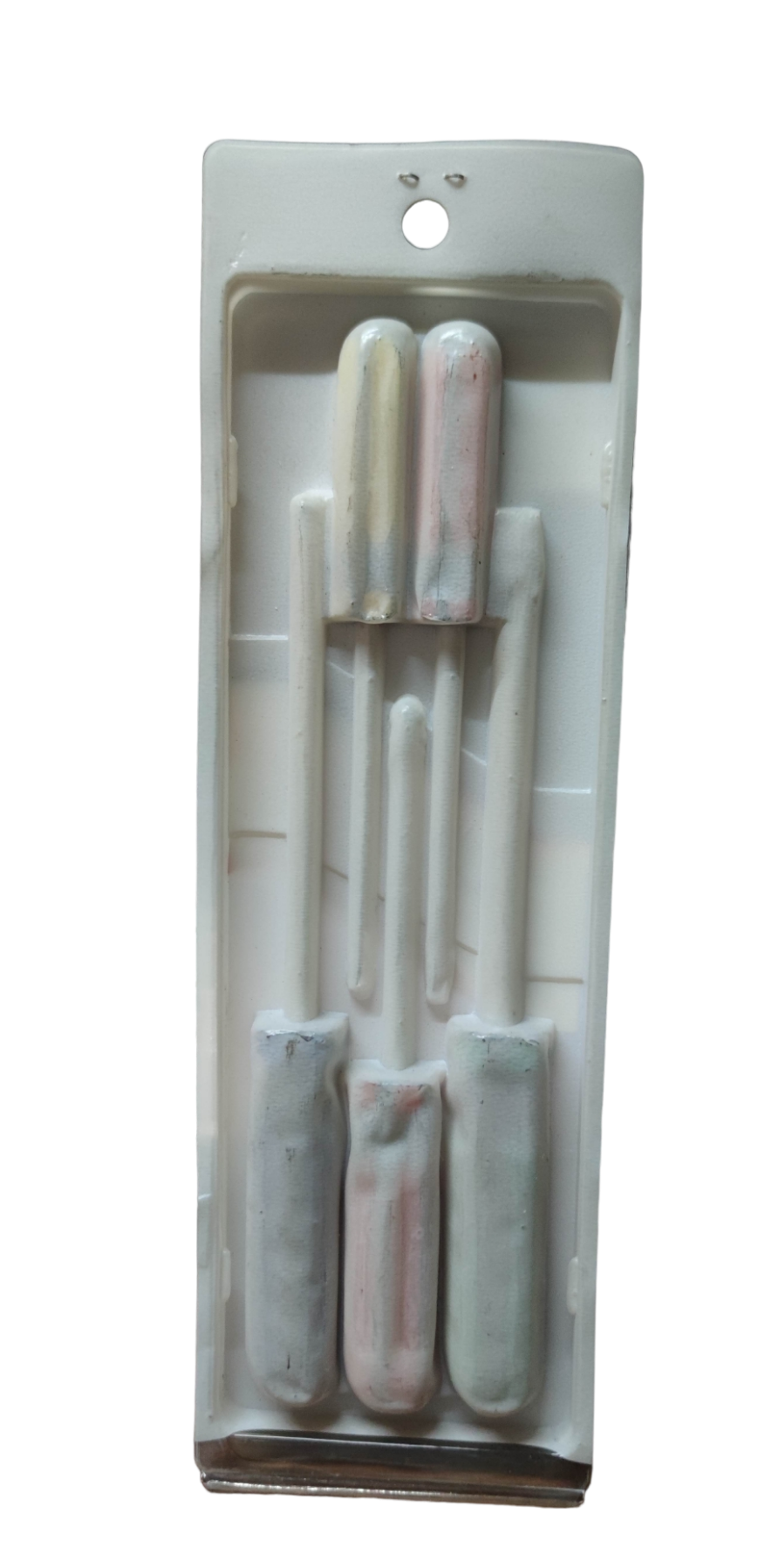 Rubicon Screw Driver Set 2 Flat Head and 3 Philips with white handles in plastic packaging