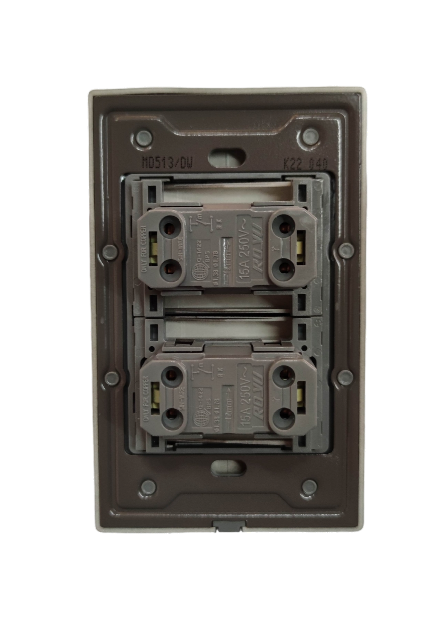 Royu MD513 Darkd Wood 2 gang switch with dual outlets for enhanced electrical connectivity