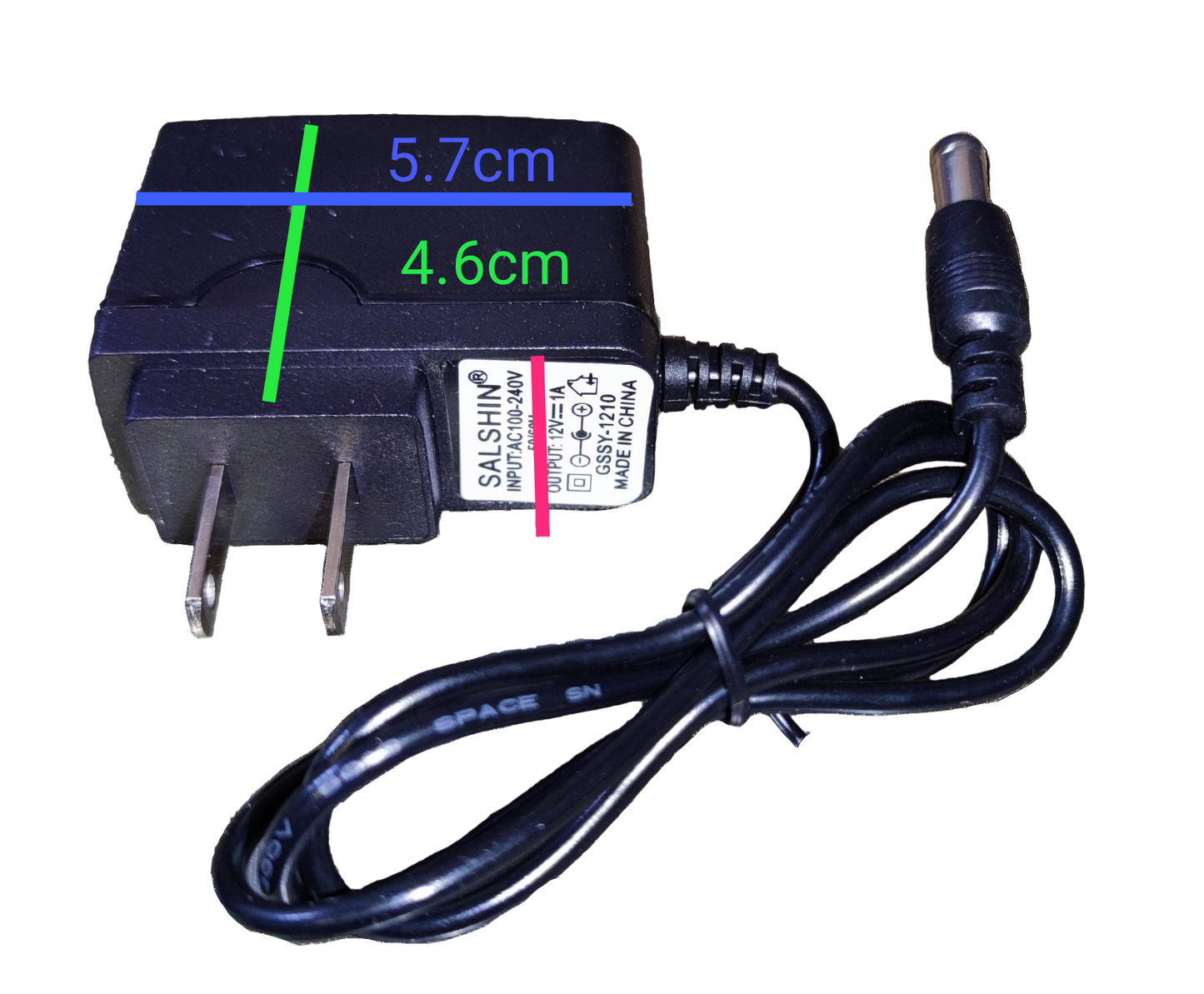 Grippes AC DC adaptor 12V 1A Crown Plug with compact design and 5.7cm length for reliable power supply