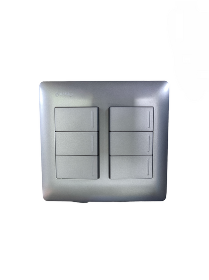 Omni 6 Gang 1 Way Switch with box 16A 250V in silver finish for efficient power control