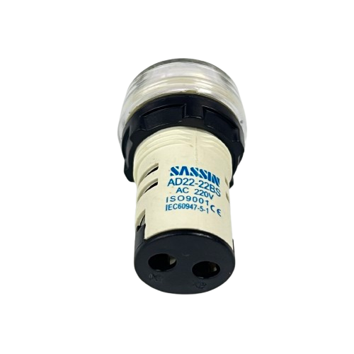 Sassin Pilot Lamp WHITE 22mm 220V AC indicator light with clear lens and two pin base