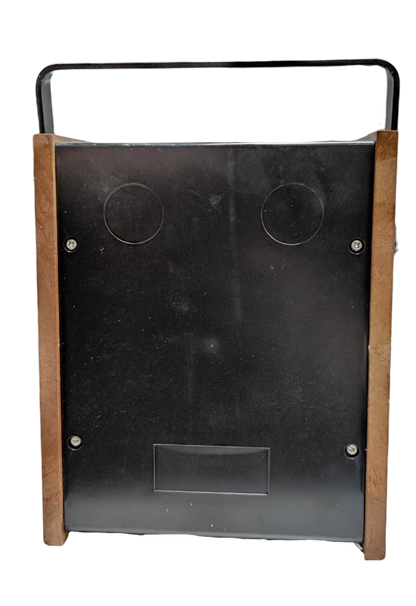 Back view of Sanwa Automatic Cut-Out Multi Tester with black panel and wooden side grips