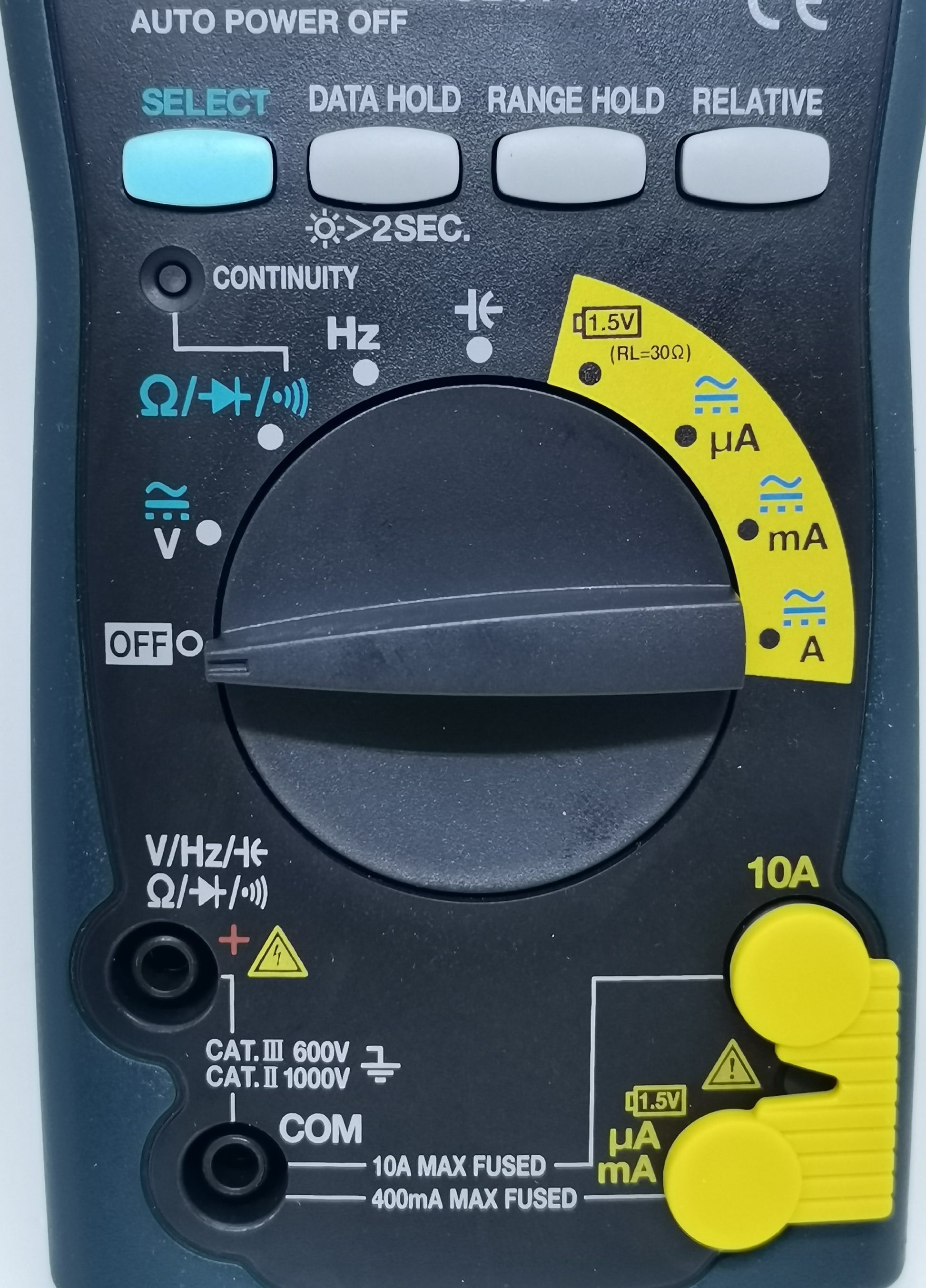 Close-up of Sanwa CD771 Digital Multimeter dial and function selector for electrical measurements