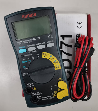 Sanwa CD771 Digital Multimeter with dial selector and red black test leads for electrical testing