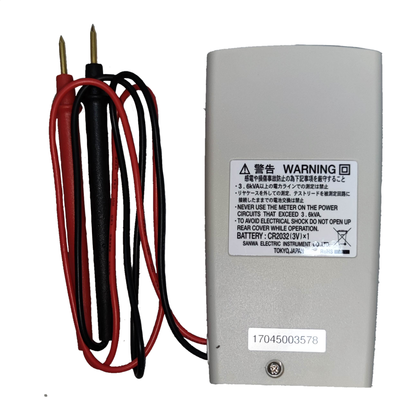 Sanwa Digital Pocket Meter PM3 with attached red and black test probes for electrical measurements
