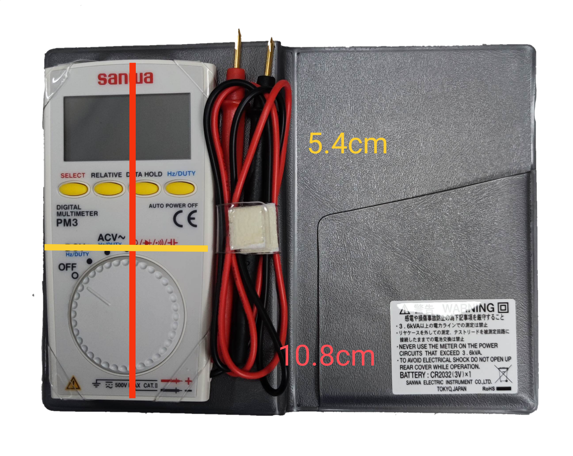 Sanwa Digital Pocket Meter PM3 with probes and protective case for electrical measurements
