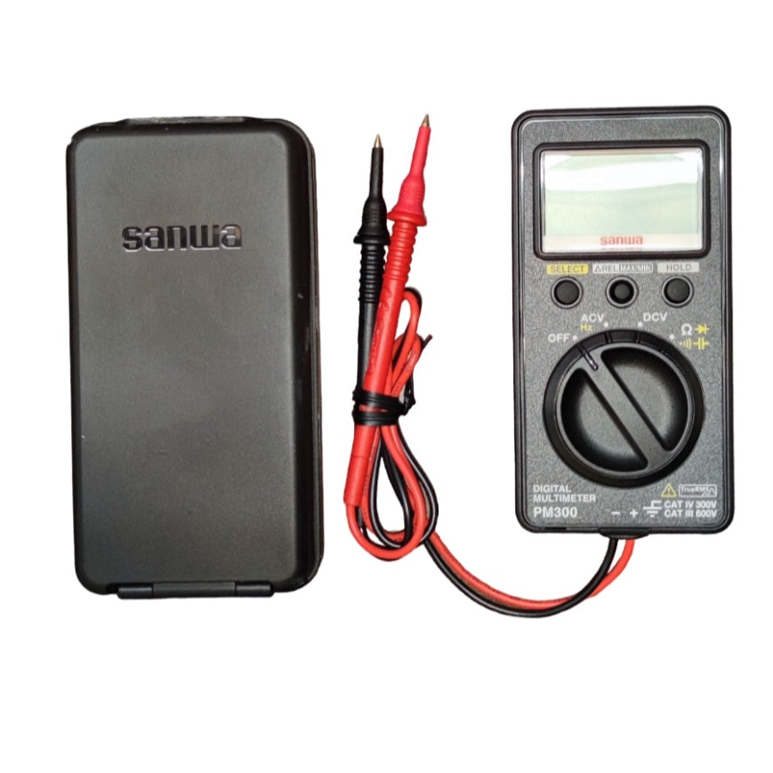 SANWA Digital Pocket Tester PM300 with probes and protective case for precise electrical measurements