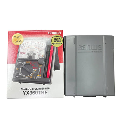 Sanwa Multi-tester YX360TRF analog multimeter with red test lead and protective gray case