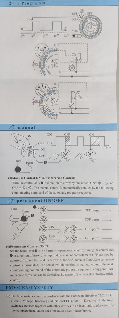 Grippes Timer Switch 24 Hour Mechanical wiring and operation manual diagram for power points switches and plugs