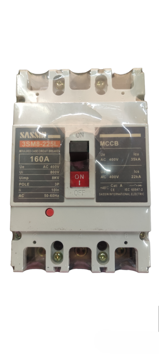 Sassin 160A 3 Pole Industrial Circuit Breaker MCCB with on off switch and 3 pole design