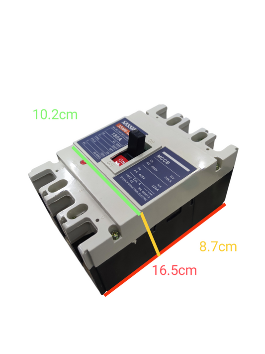 Himel 180A 3 Pole Industrial Circuit Breaker with labeled dimensions for electrical circuitry use