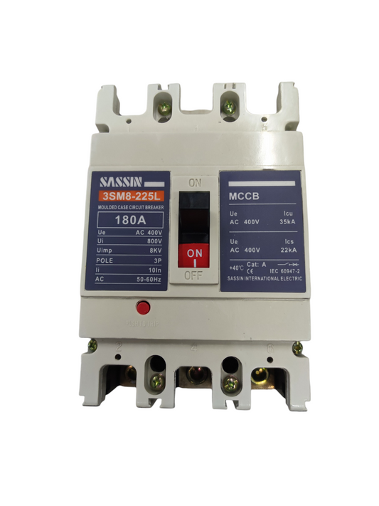 Himel 180A 3 Pole Industrial Circuit Breaker with white casing and red ON switch