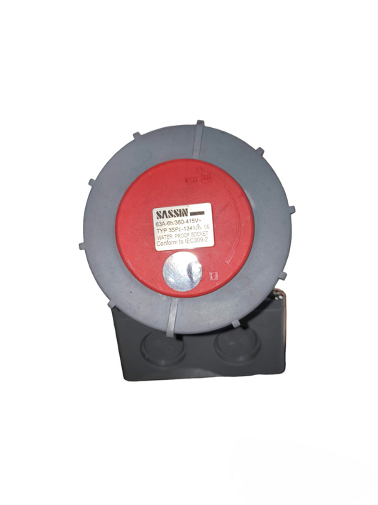 Sassin 4 Pins Industrial Outlet Wall Type power socket with red and gray casing for heavy-duty electrical connections