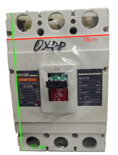 Sassin 630A Circuit Breaker 3 Phase Industrial with ON OFF switch and detailed specifications