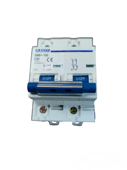 Sassin 80A 2 Pole Miniature Circuit Breaker with dual switches for electrical protection