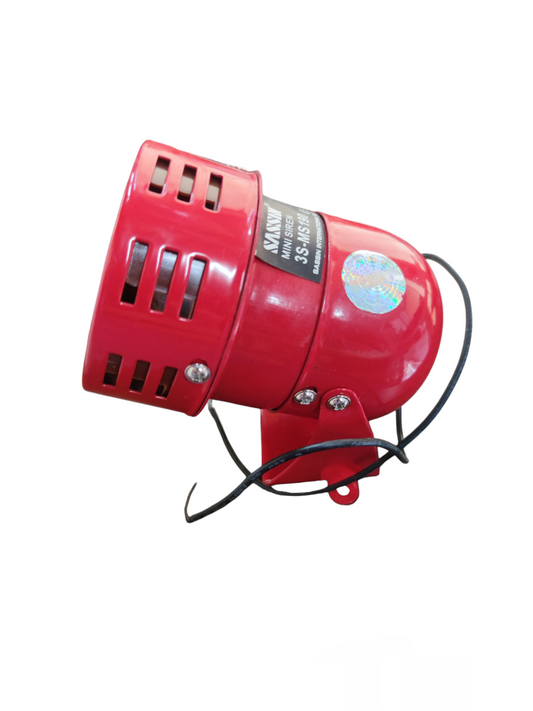 Mini Siren 220V Red 3S-MS190 by Sassin red alarm siren with ventilation slots and wiring