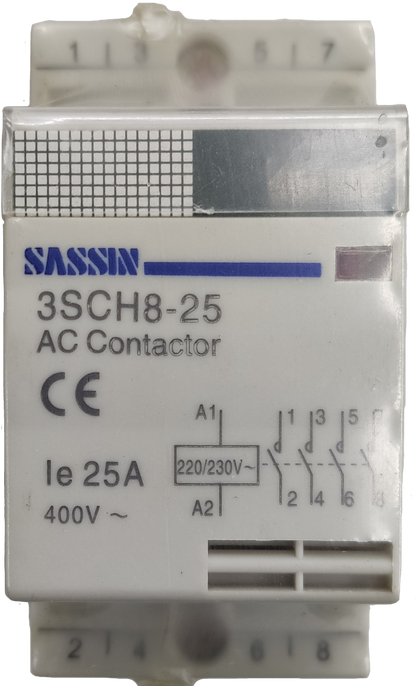 Sassin Miniature Contactor 25A 220V 4NO electrical circuitry part with model 3SCH8-25 and CE marking